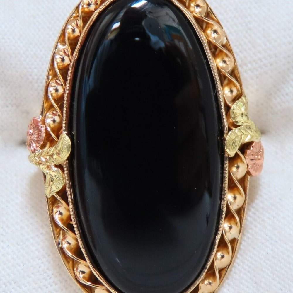 Natural Black Onyx Vintage Ring 14kt Gothic Deco*